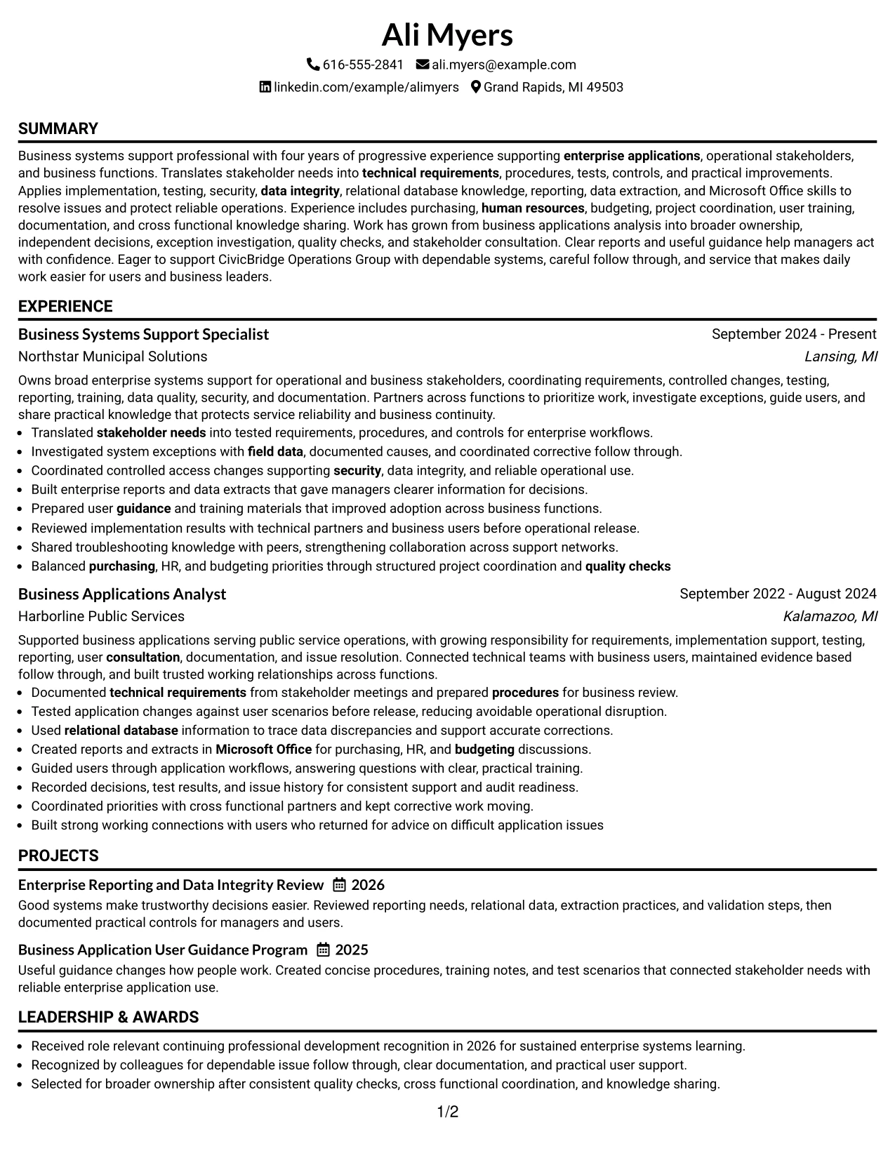 Resume Example Page 1