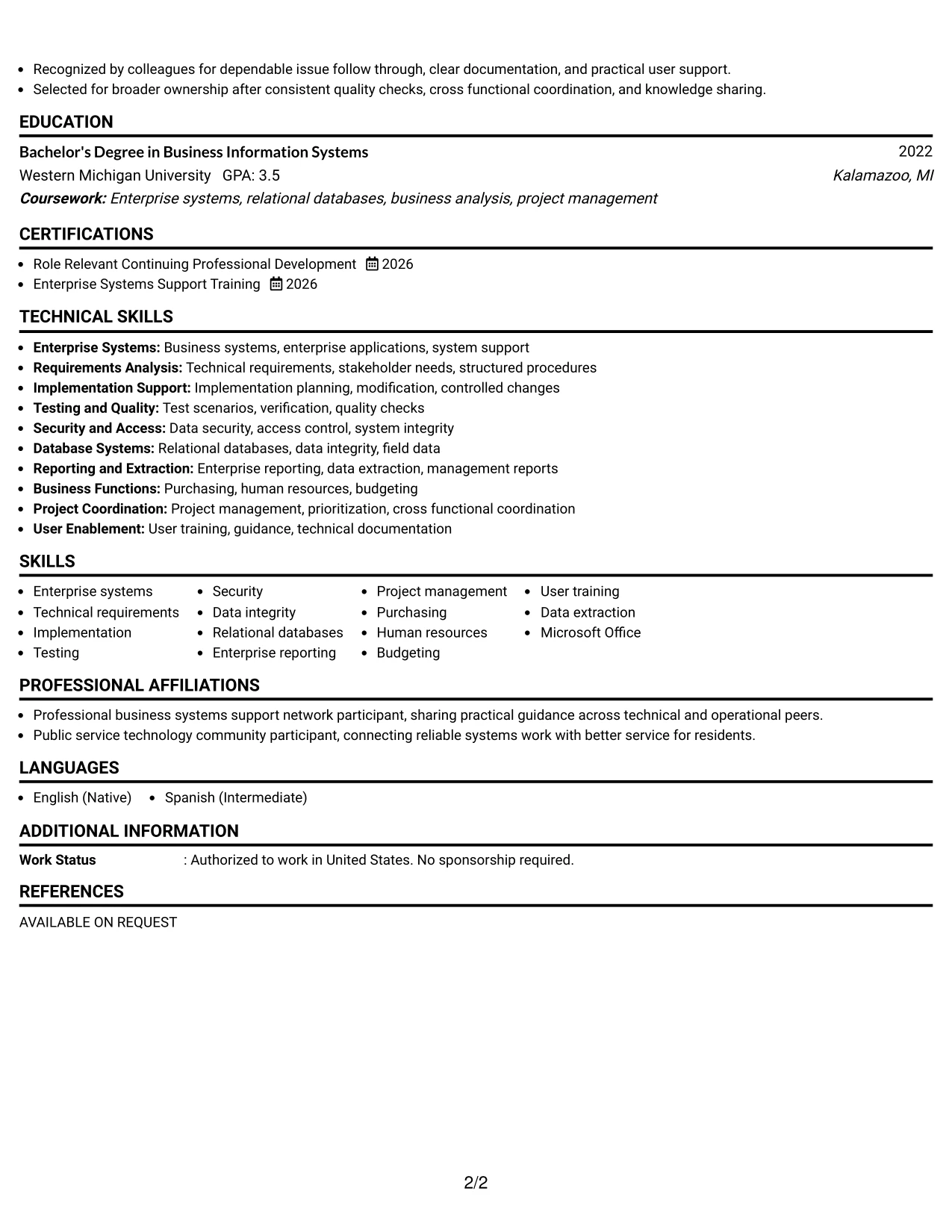 Resume Example Page 2