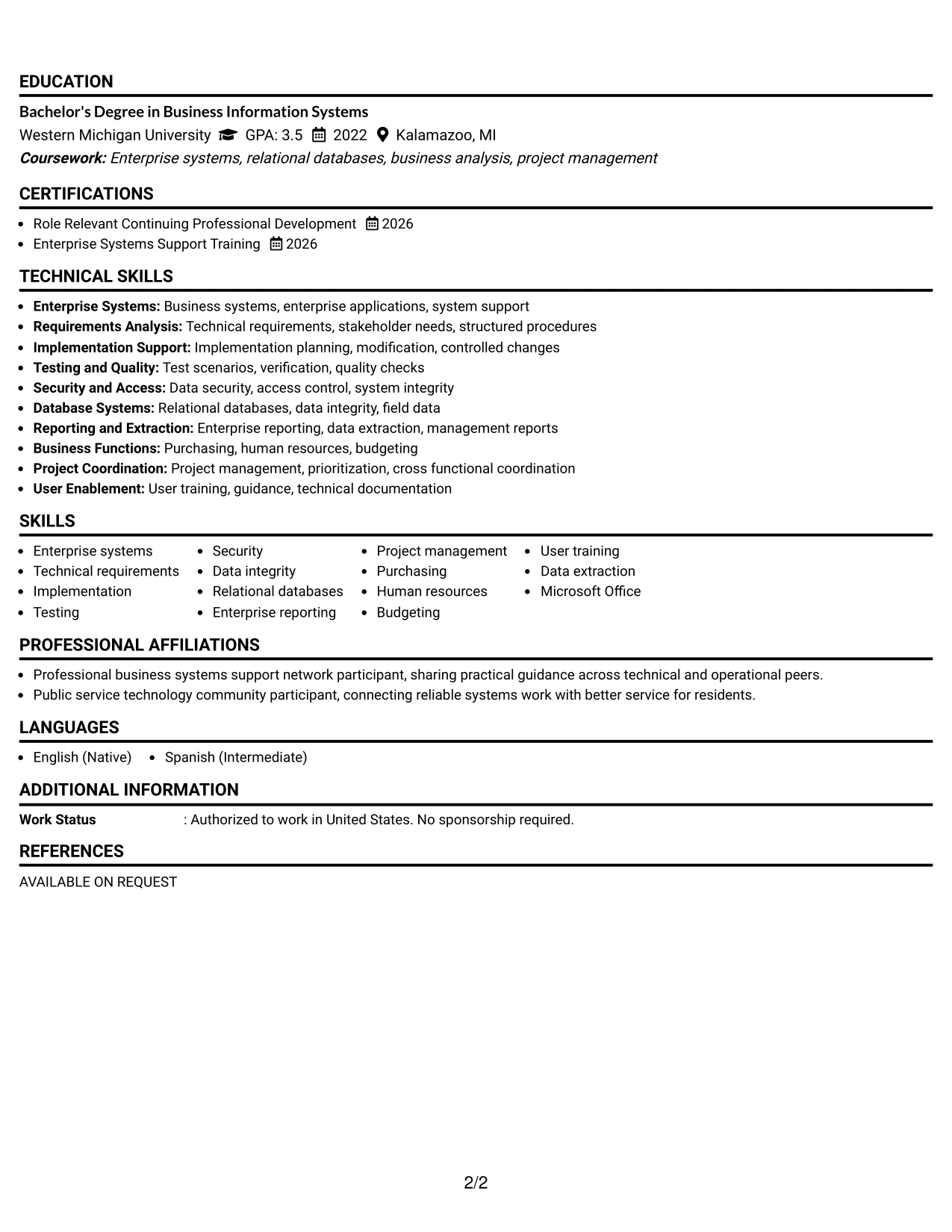 Resume Example Page 2
