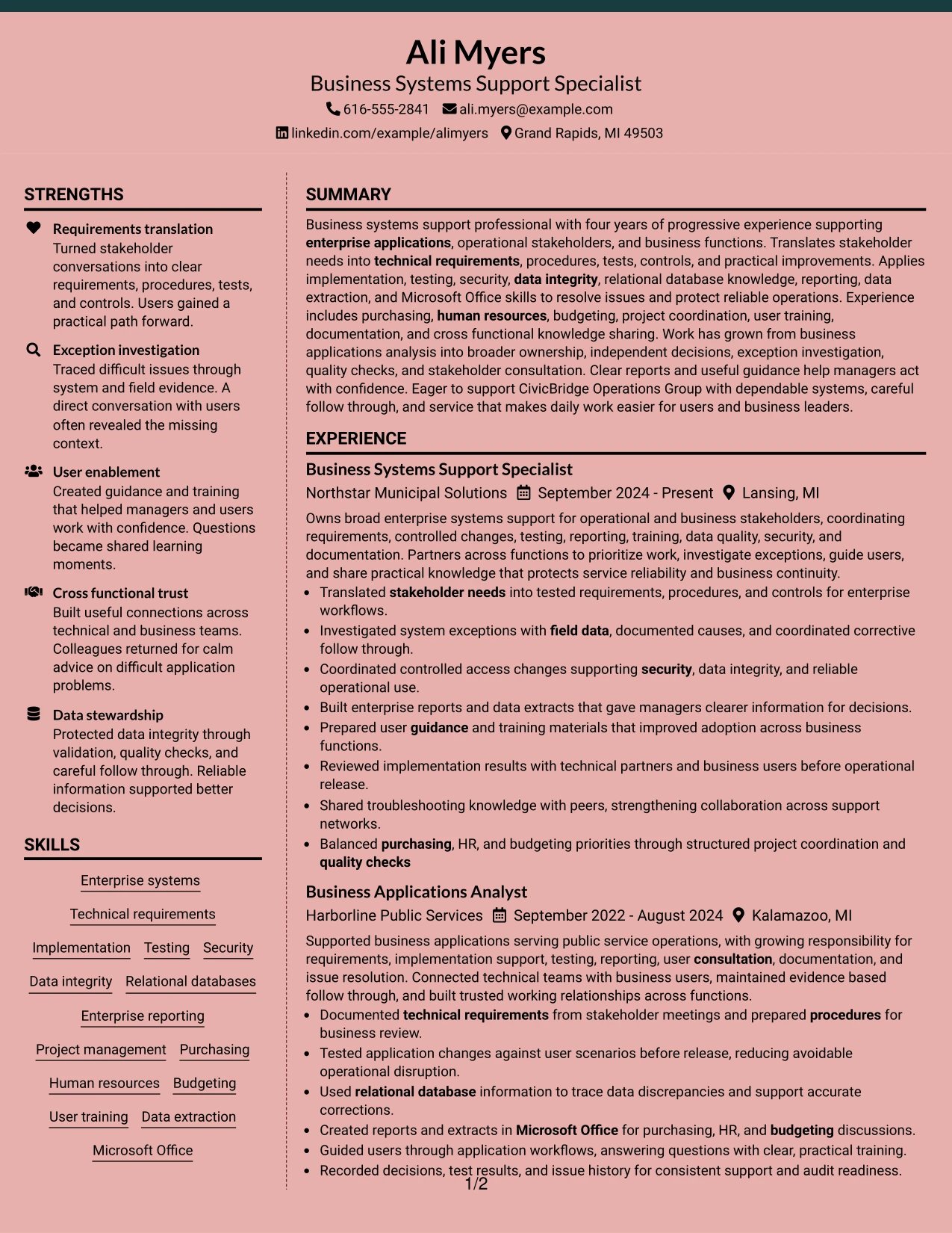 Resume Example Page 1