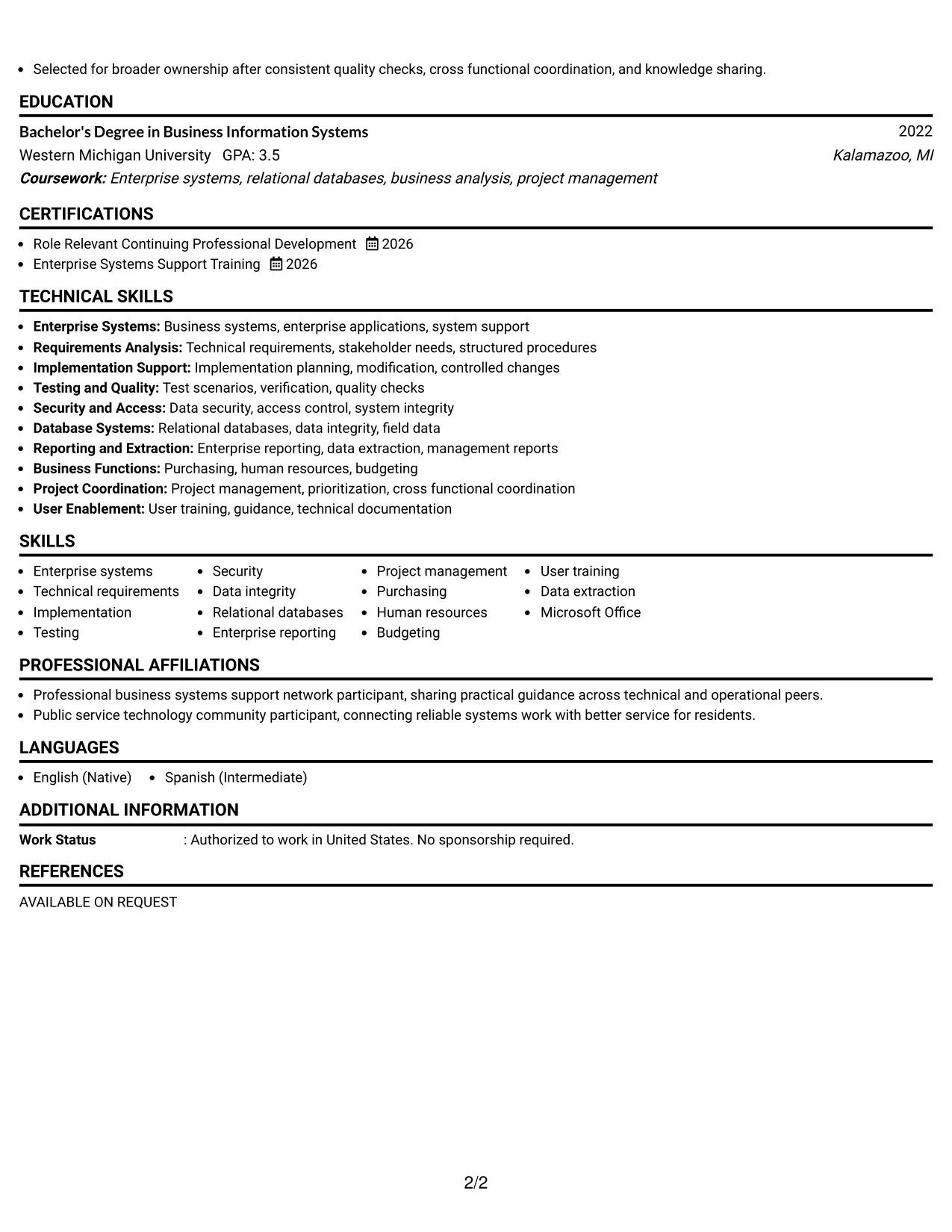Resume Example Page 2