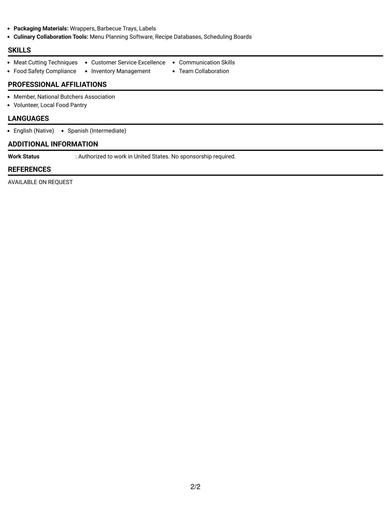 Resume Example Page 2