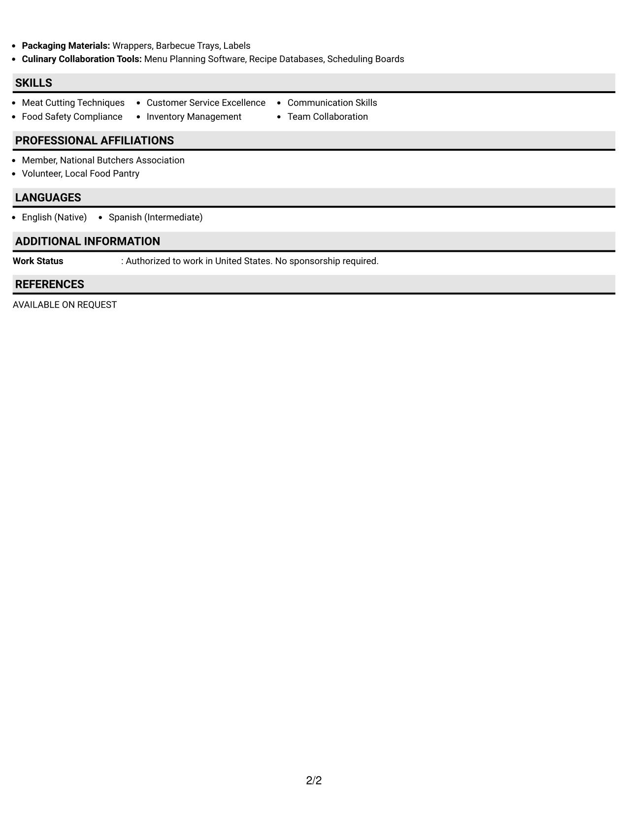 Resume Example Page 2