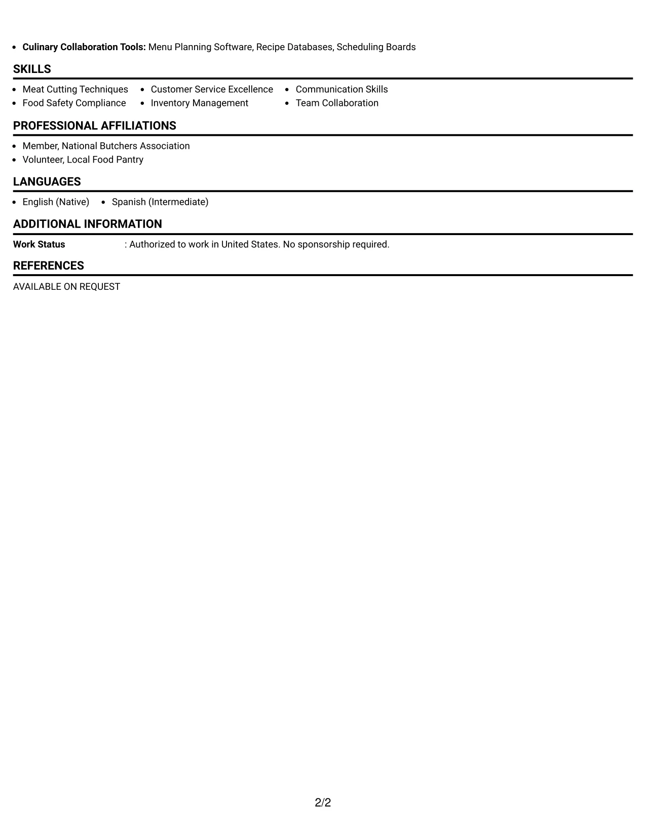 Resume Example Page 2