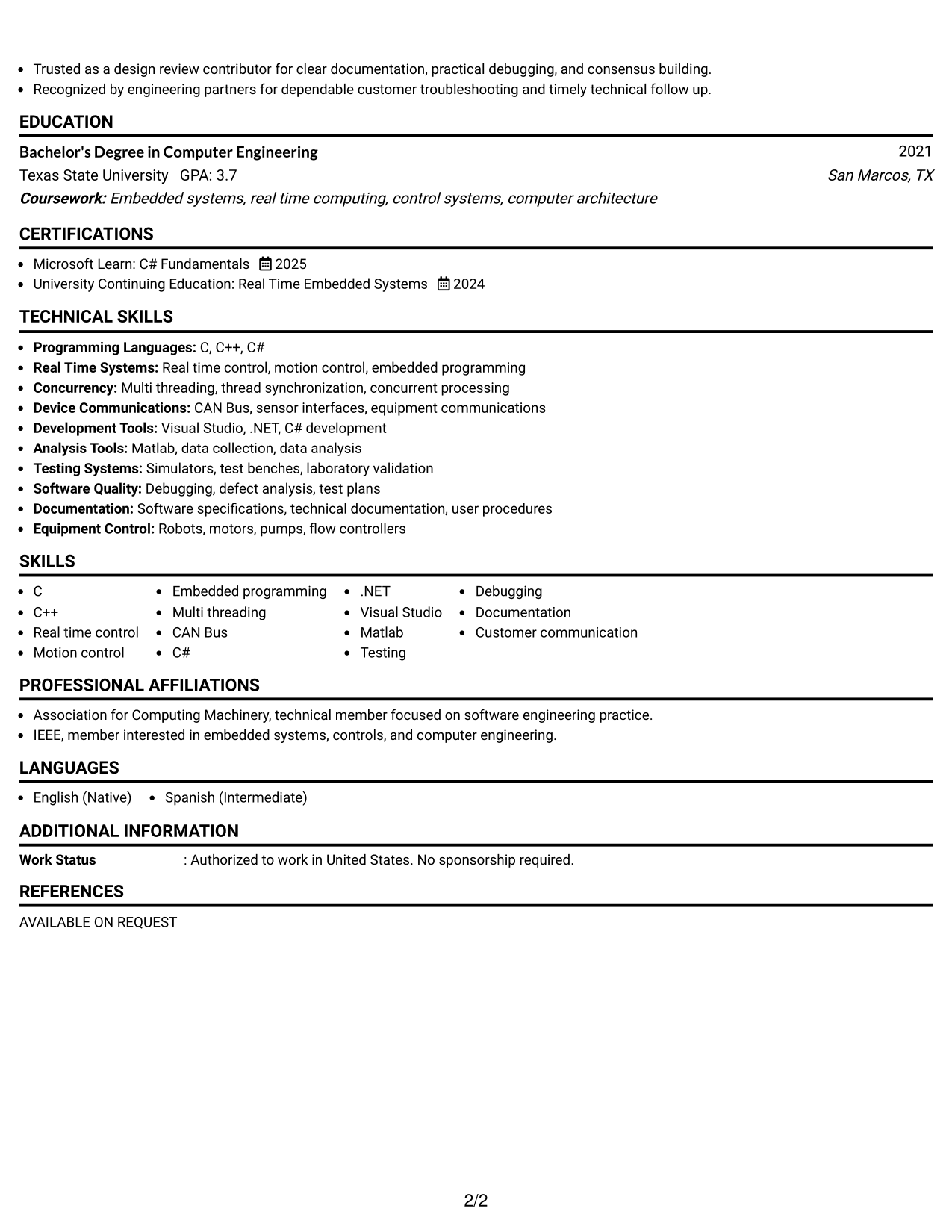 Resume Example Page 2
