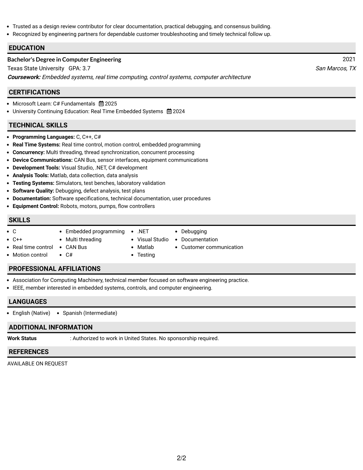 Resume Example Page 2