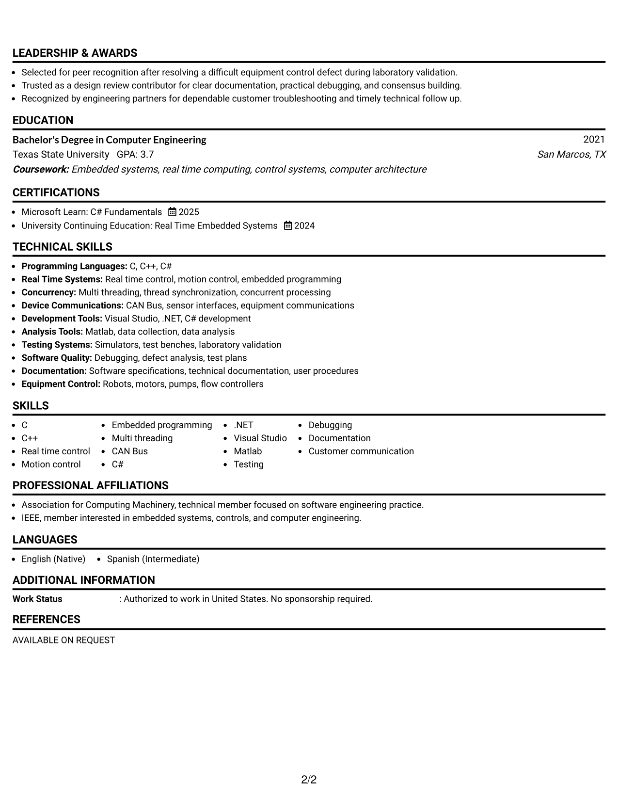 Resume Example Page 2