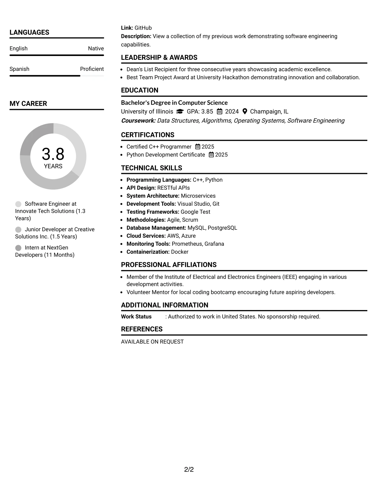 Resume Example Page 2