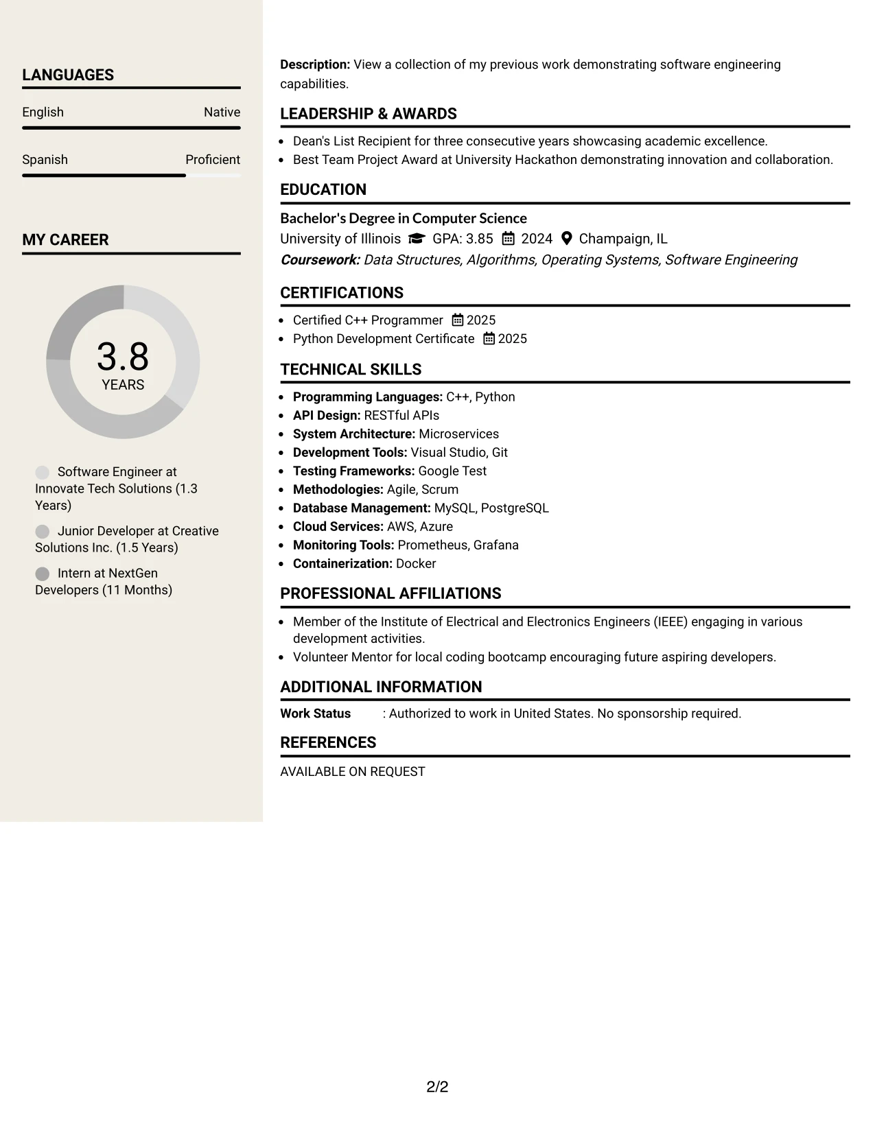 Resume Example Page 2