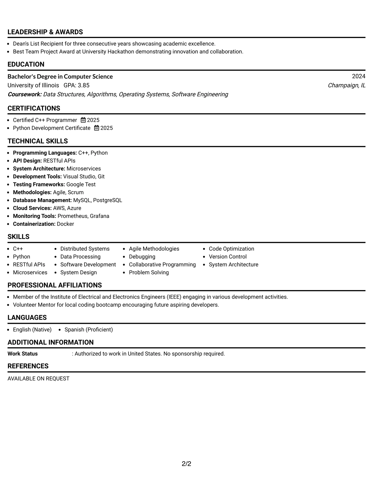 Resume Example Page 2