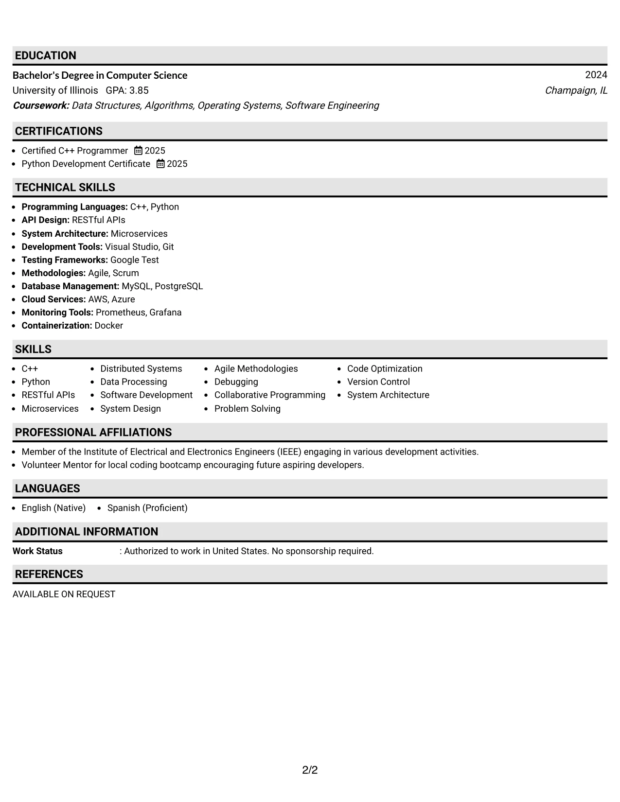 Resume Example Page 2