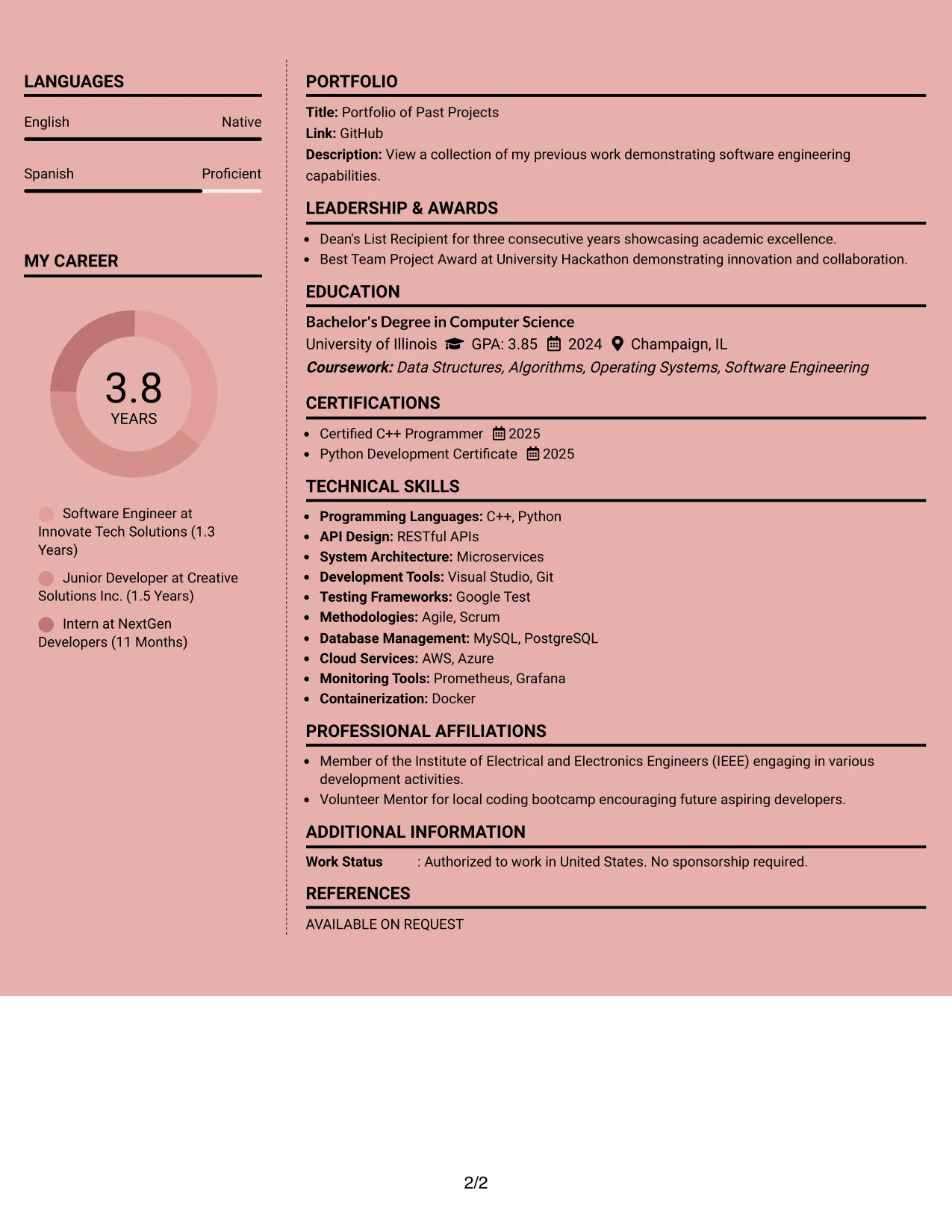 Resume Example Page 2