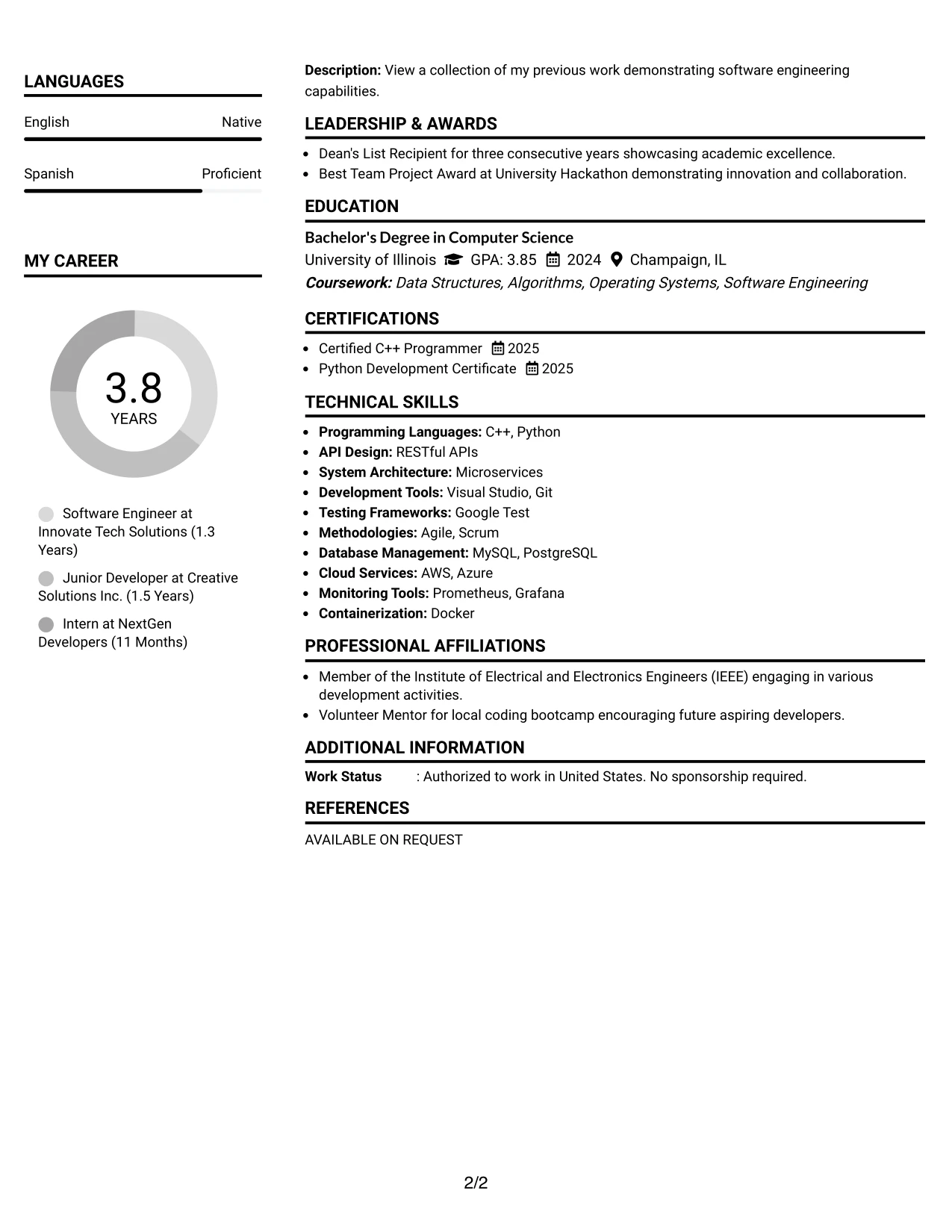 Resume Example Page 2
