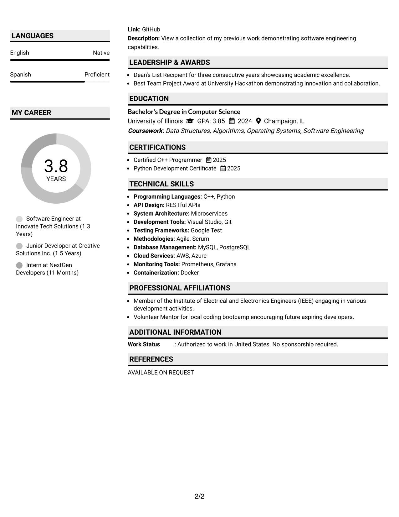 Resume Example Page 2