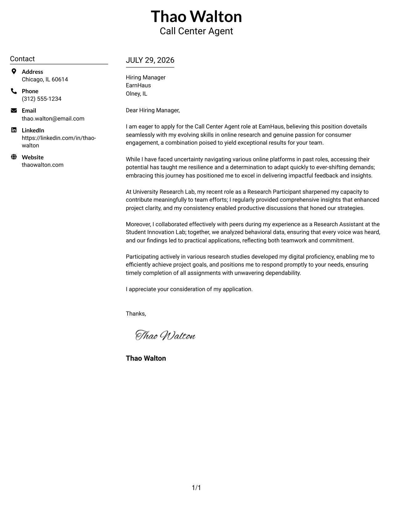 Resume Example Page 1