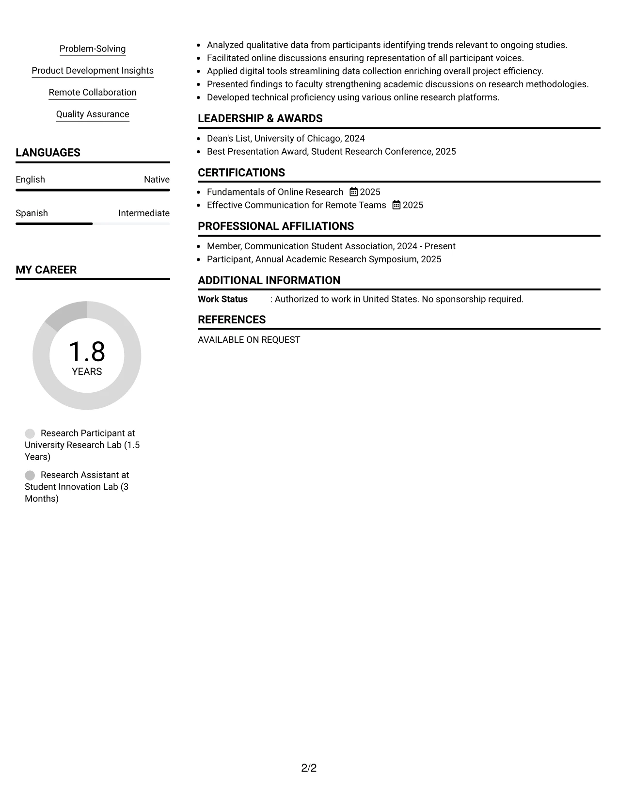 Resume Example Page 2