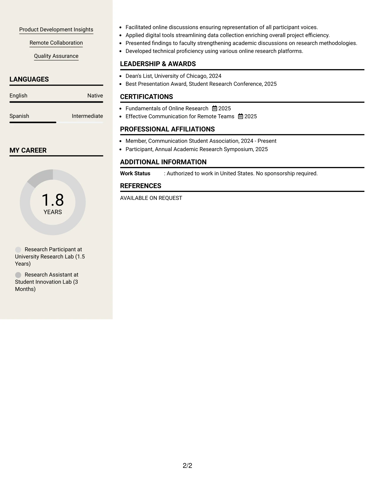 Resume Example Page 2