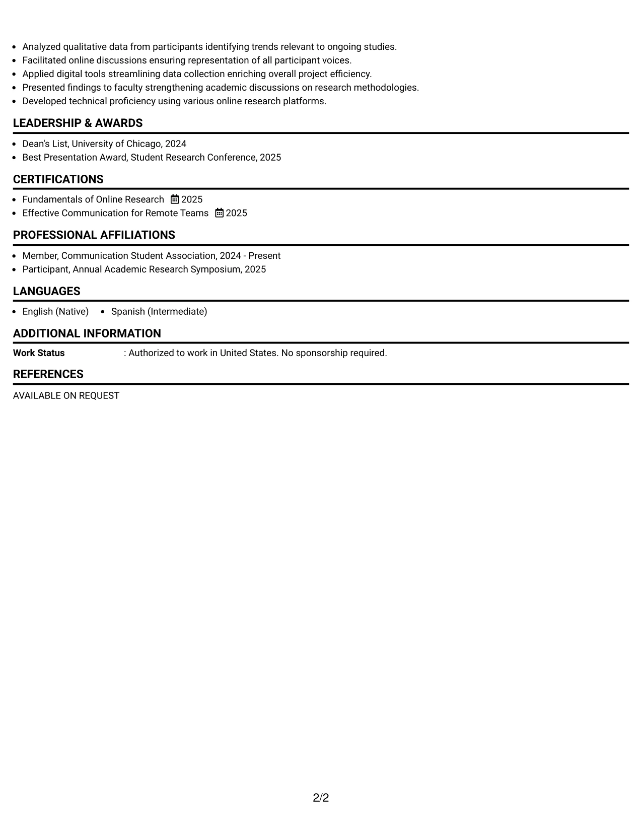 Resume Example Page 2
