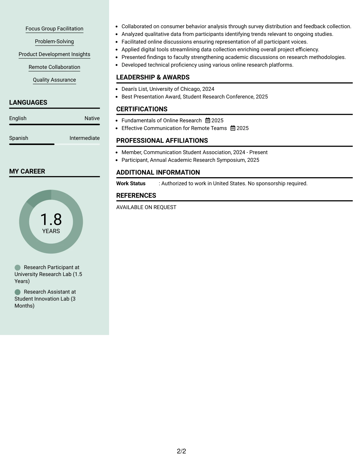 Resume Example Page 2