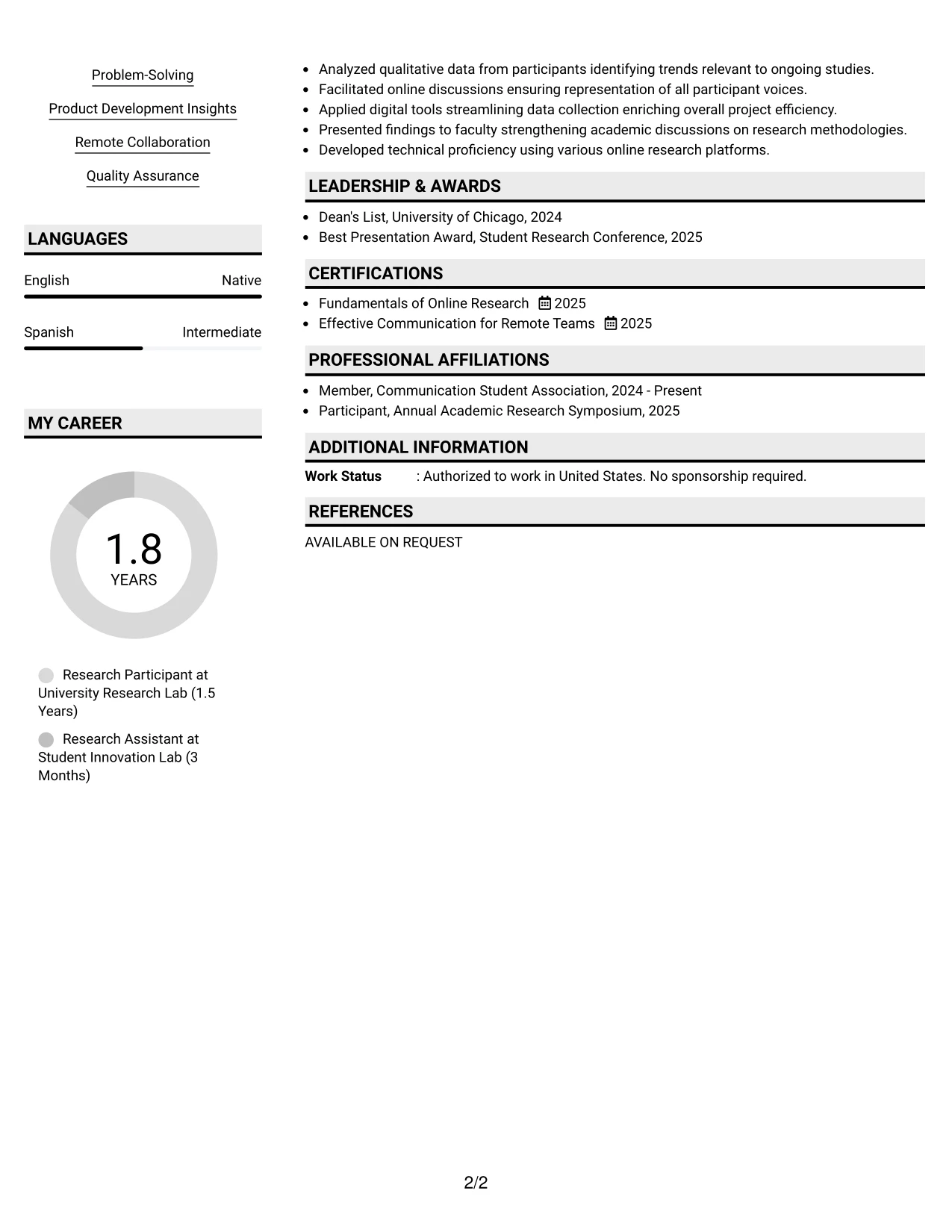 Resume Example Page 2