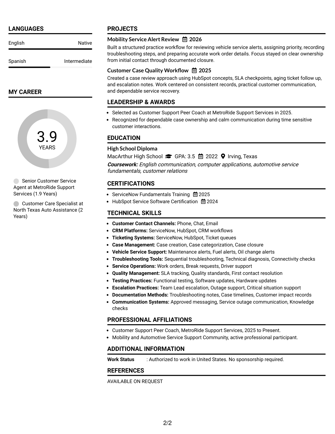 Resume Example Page 2