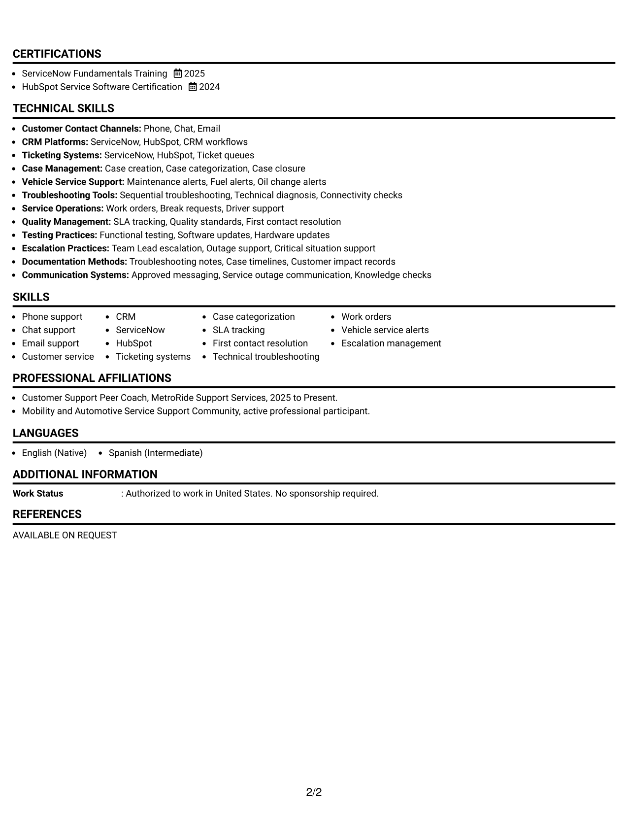 Resume Example Page 2