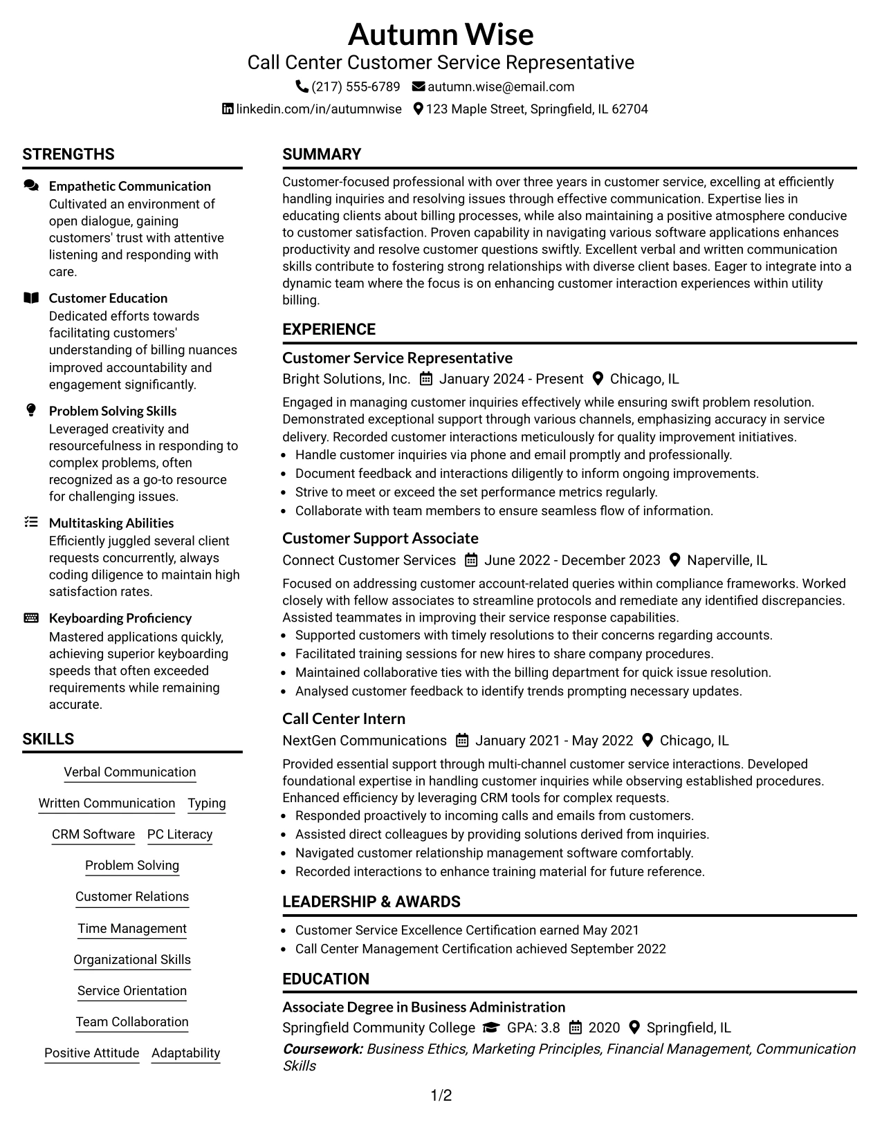 Resume Example Page 1