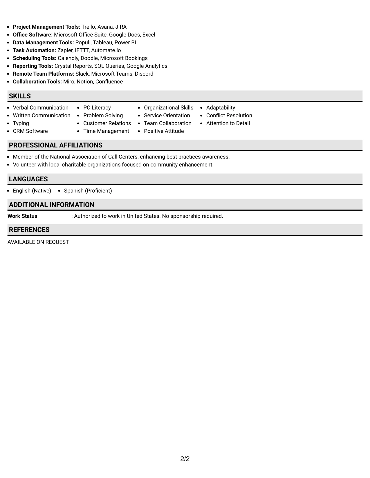Resume Example Page 2