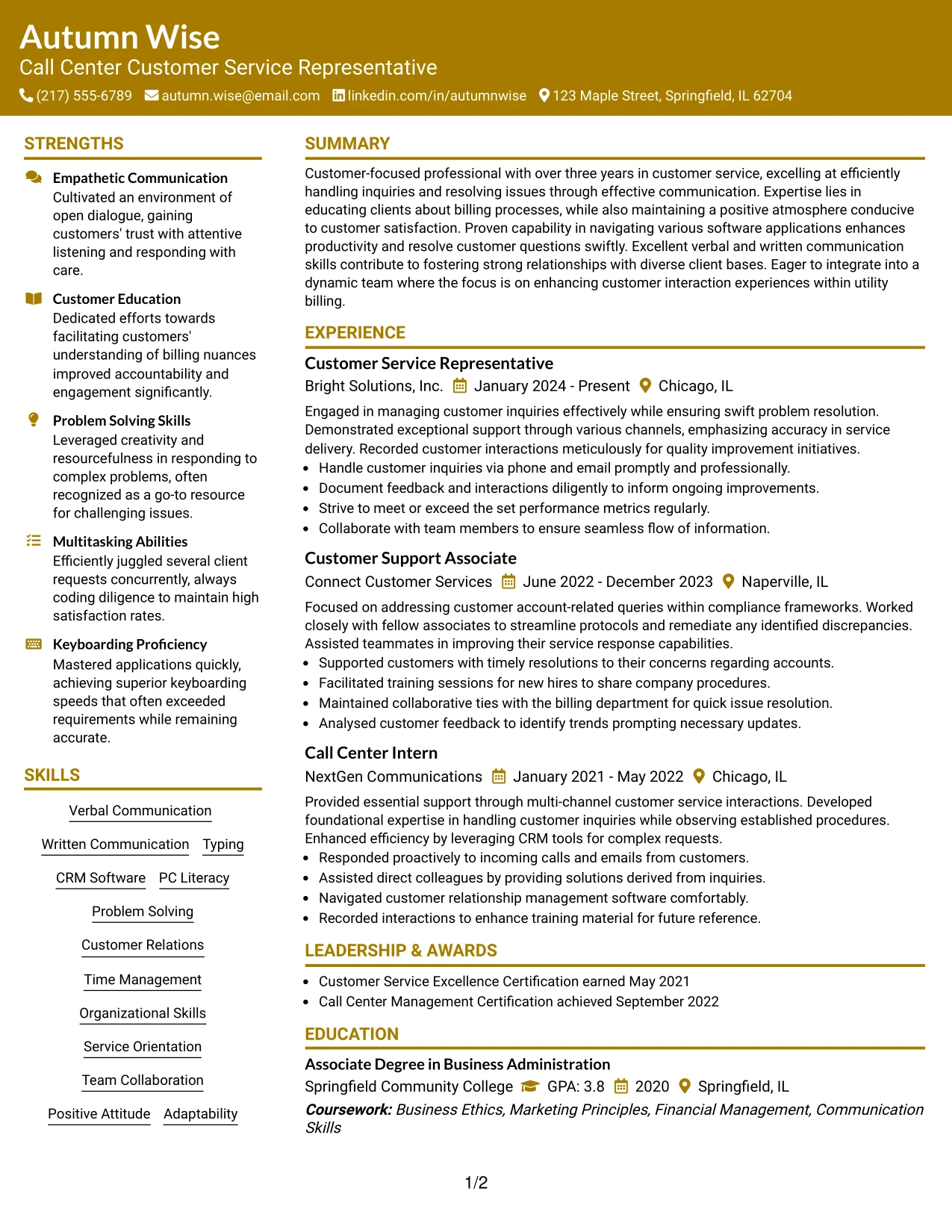 Resume Example Page 1