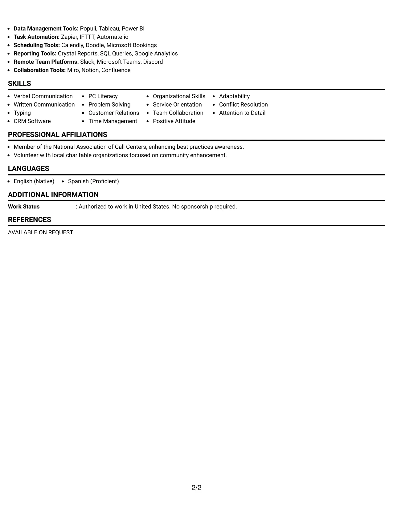 Resume Example Page 2
