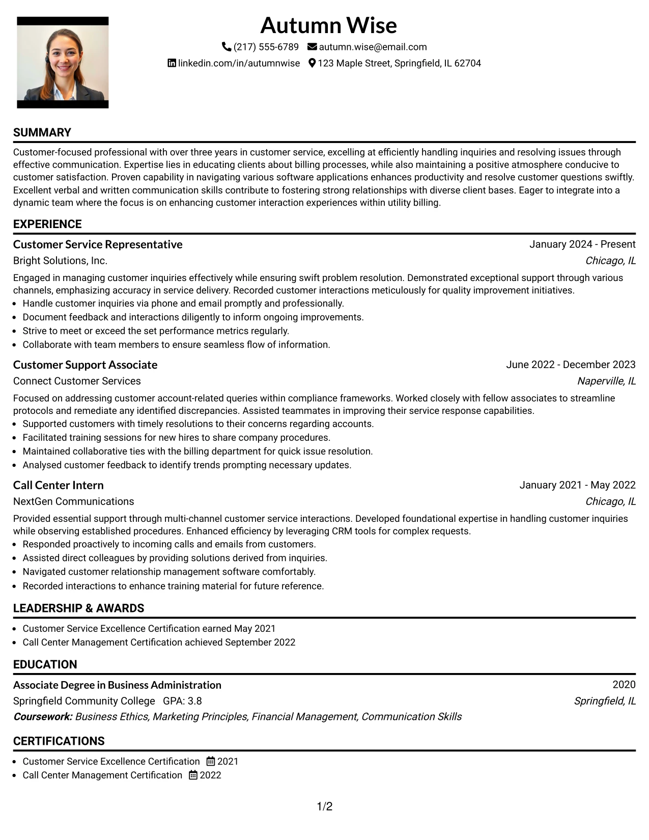 Resume Example Page 1