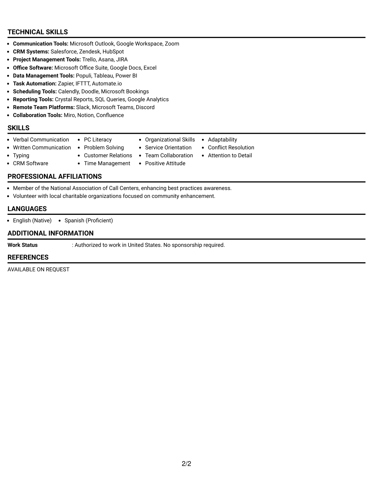 Resume Example Page 2