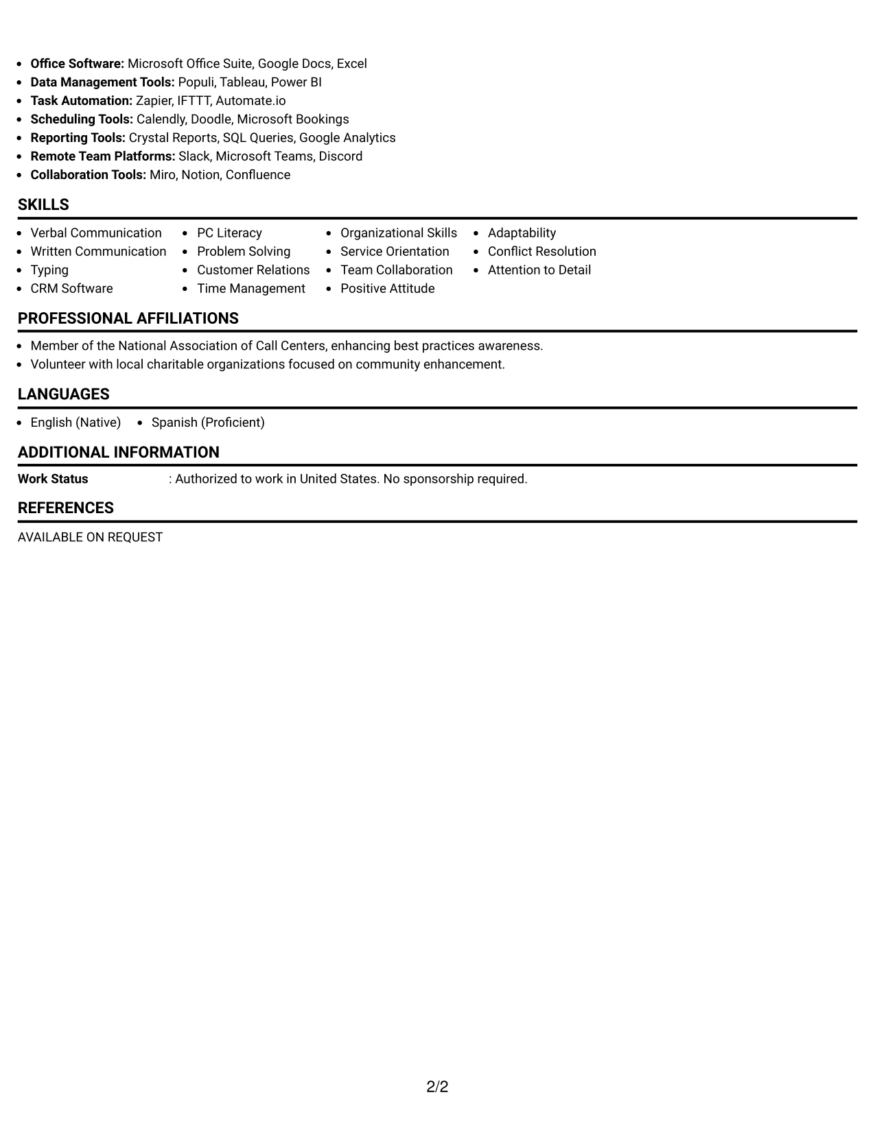 Resume Example Page 2