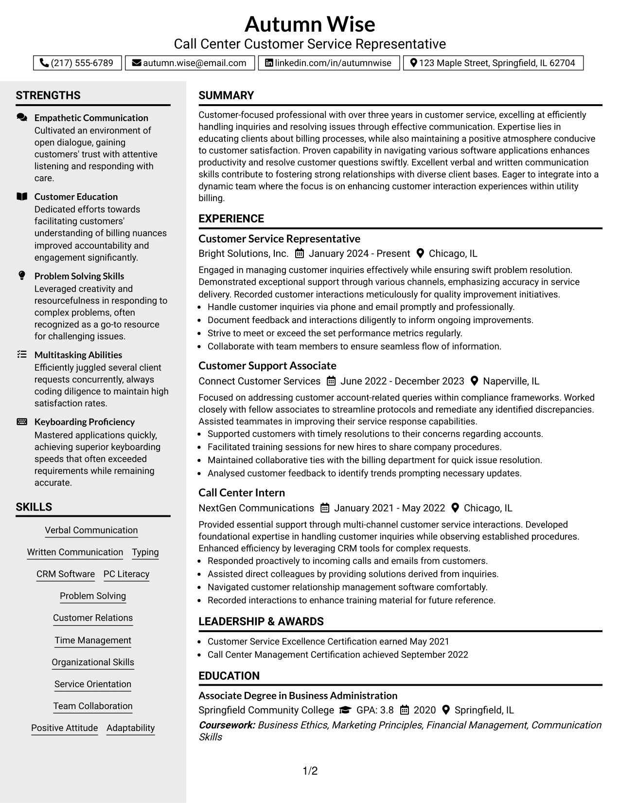 Resume Example Page 1