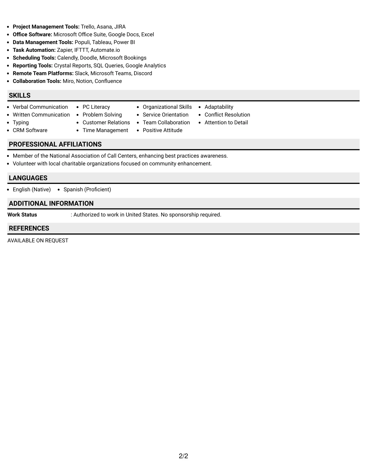 Resume Example Page 2
