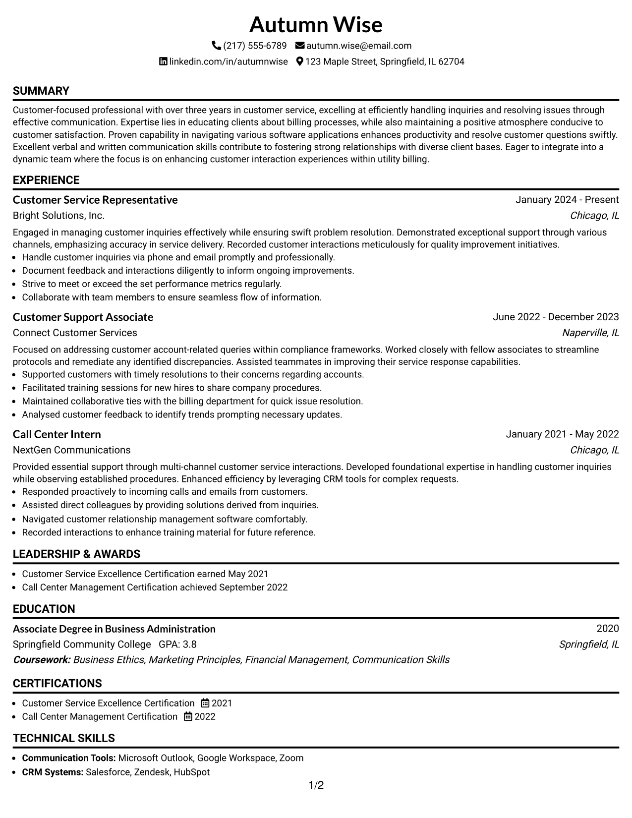 Resume Example Page 1