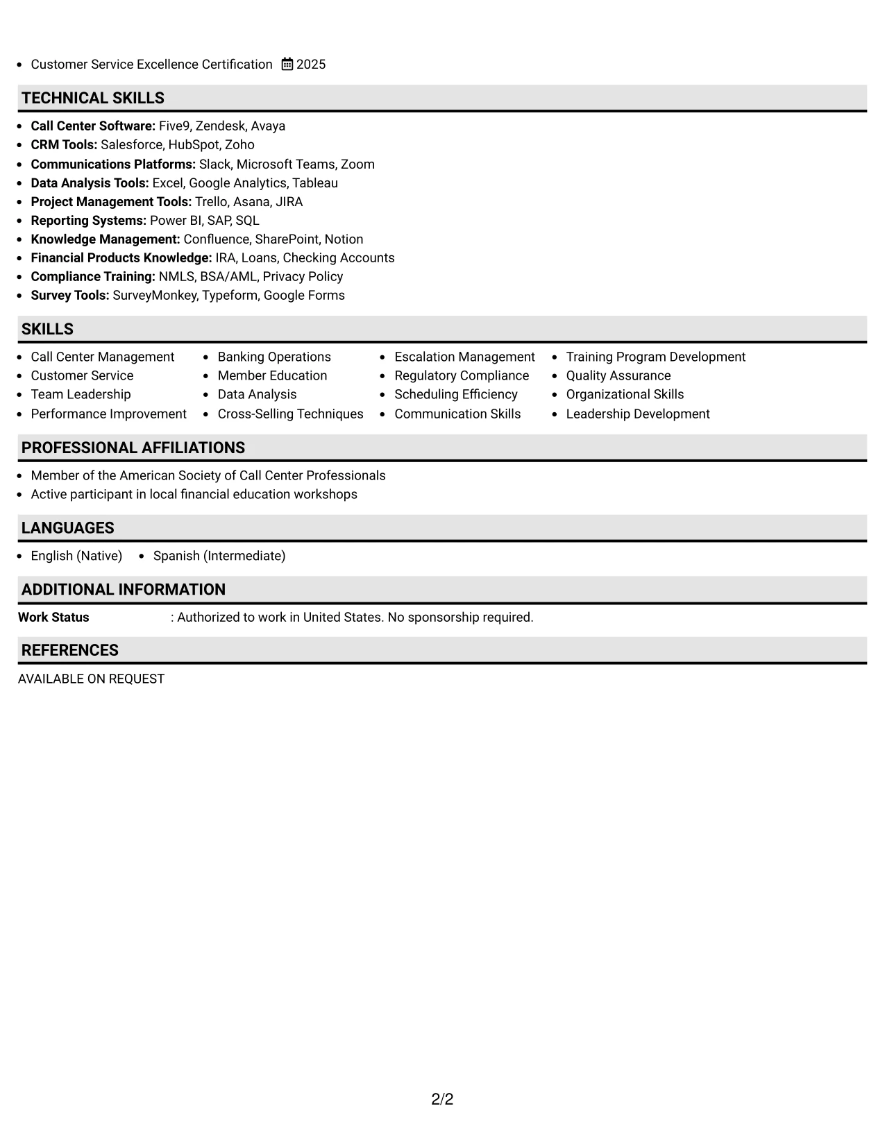 Resume Example Page 2