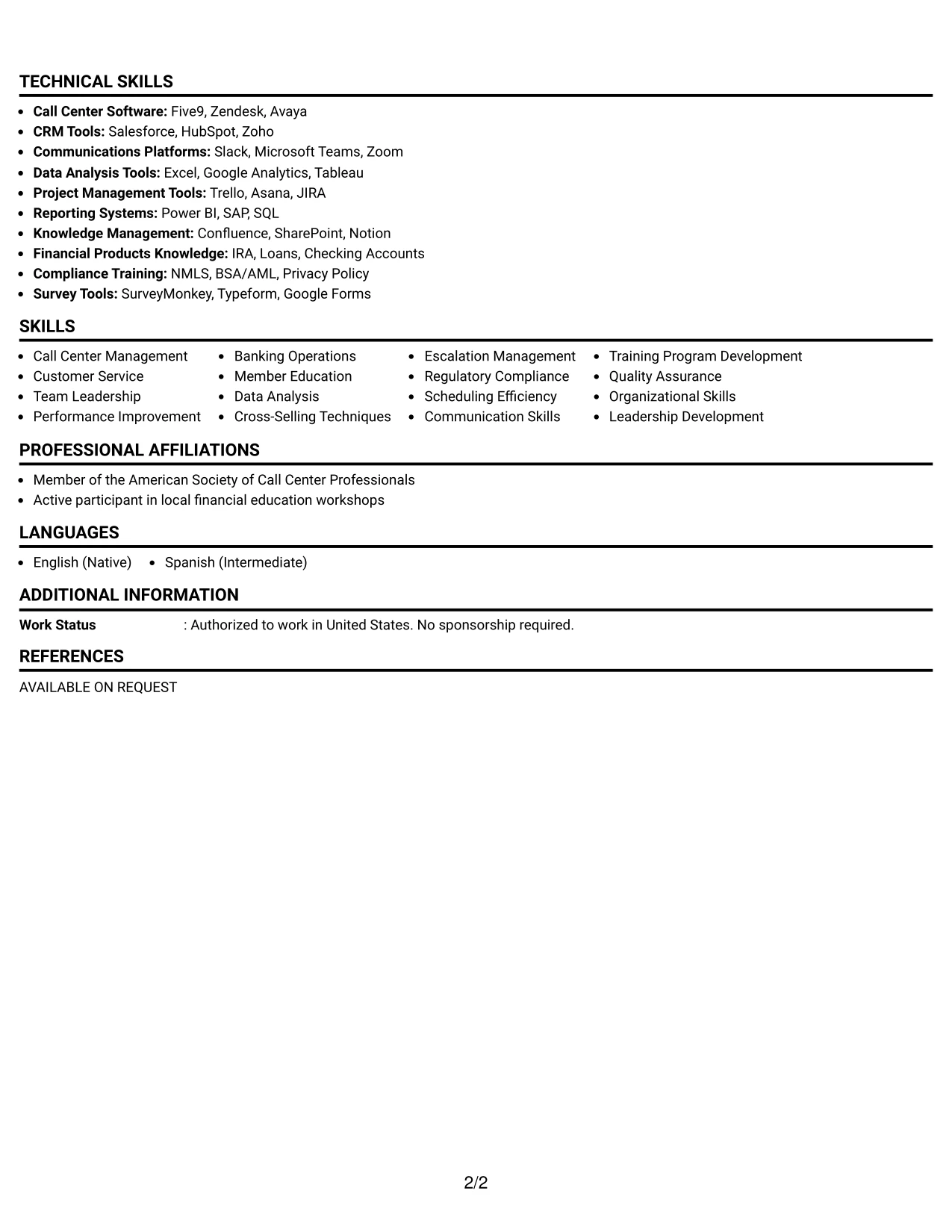 Resume Example Page 2