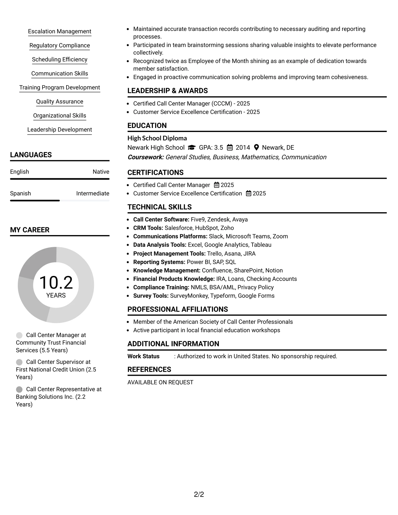 Resume Example Page 2