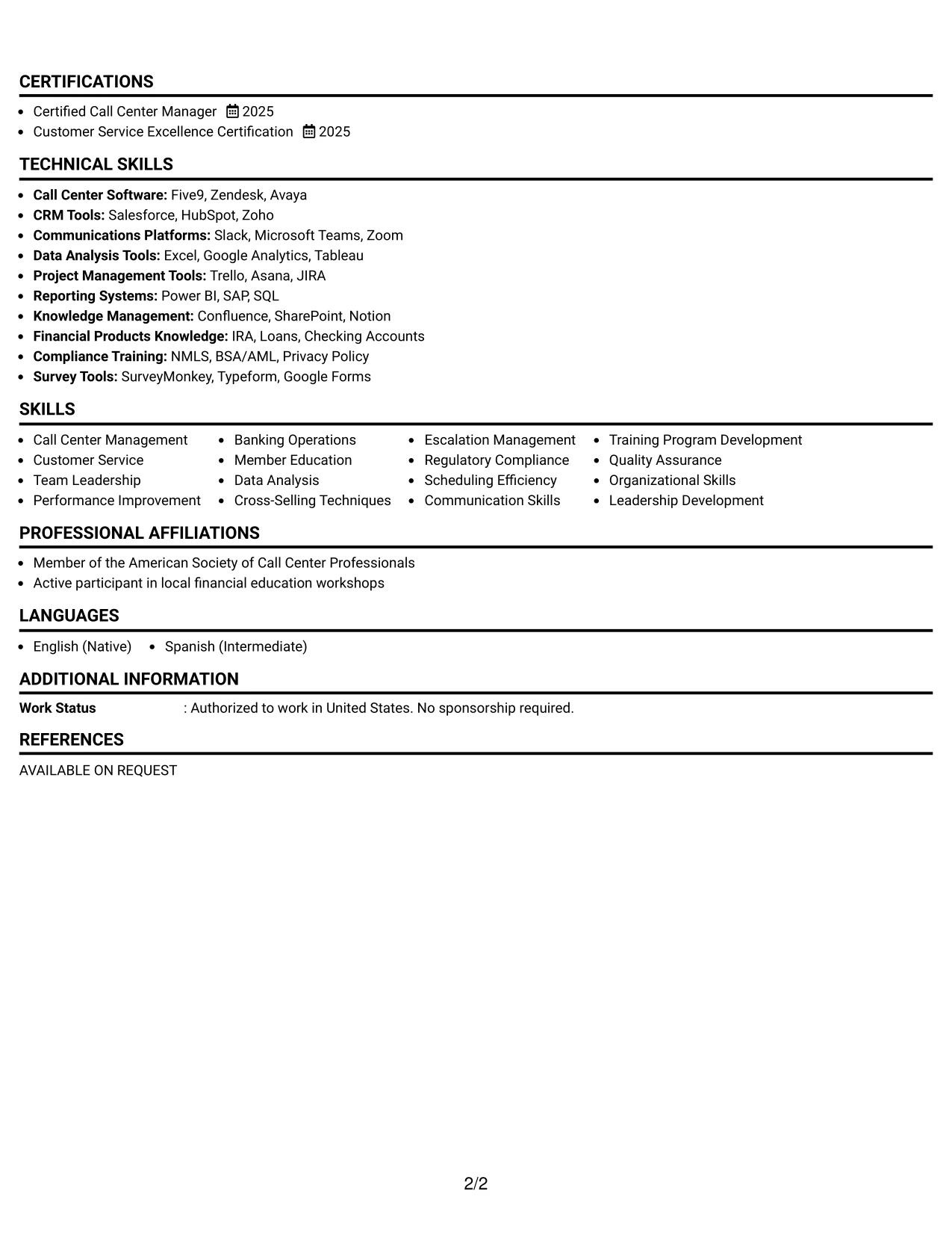 Resume Example Page 2