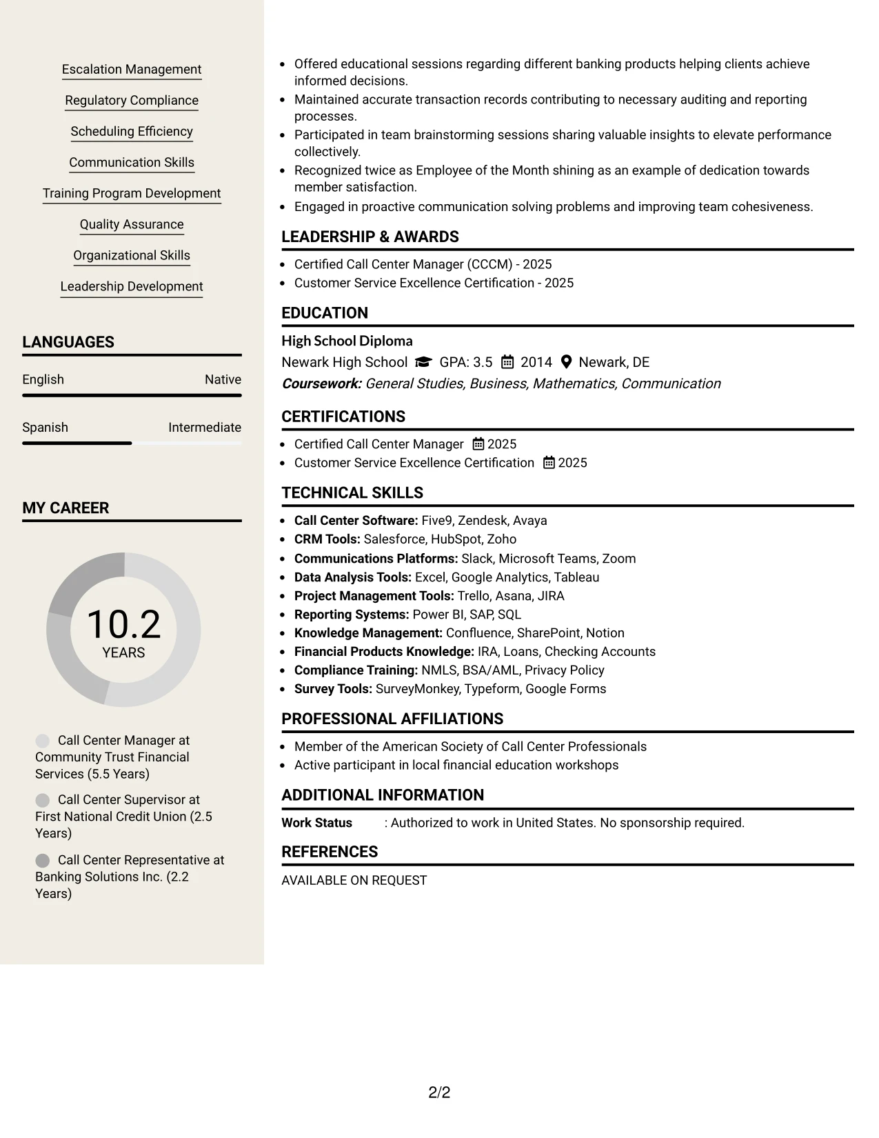 Resume Example Page 2