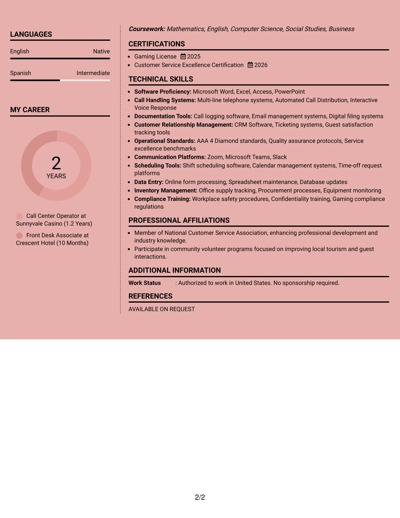 Resume Example Page 2