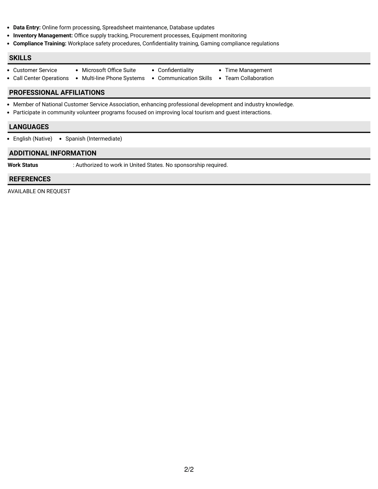 Resume Example Page 2