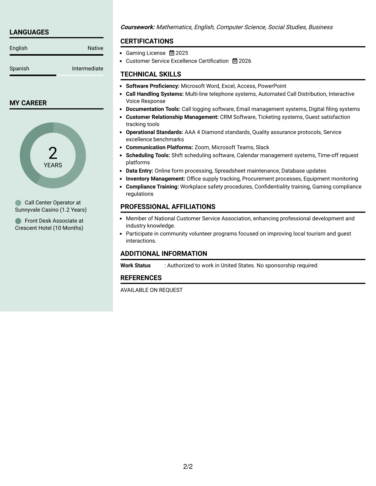 Resume Example Page 2