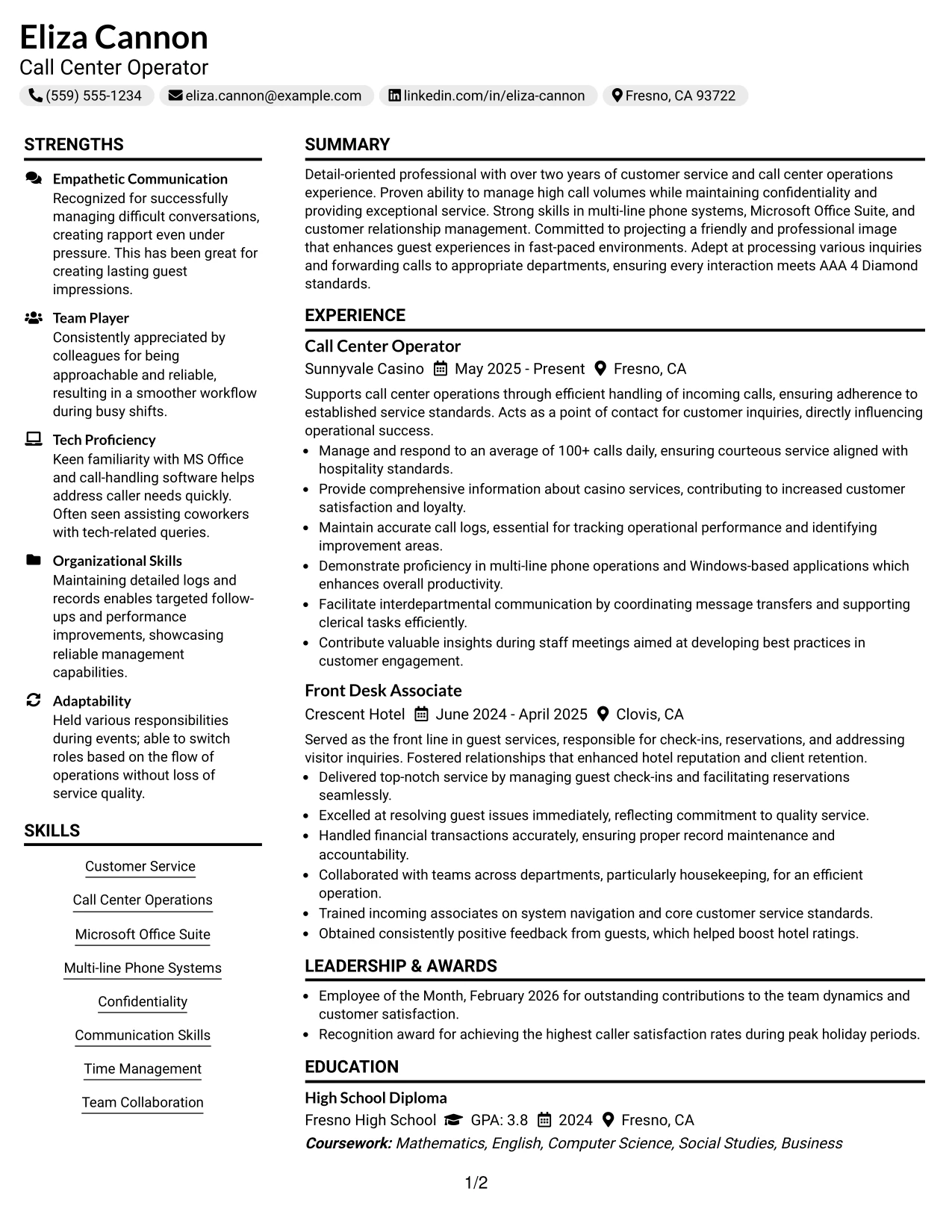 Resume Example Page 1