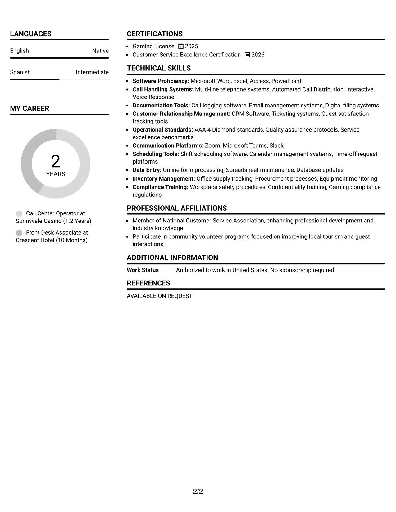Resume Example Page 2