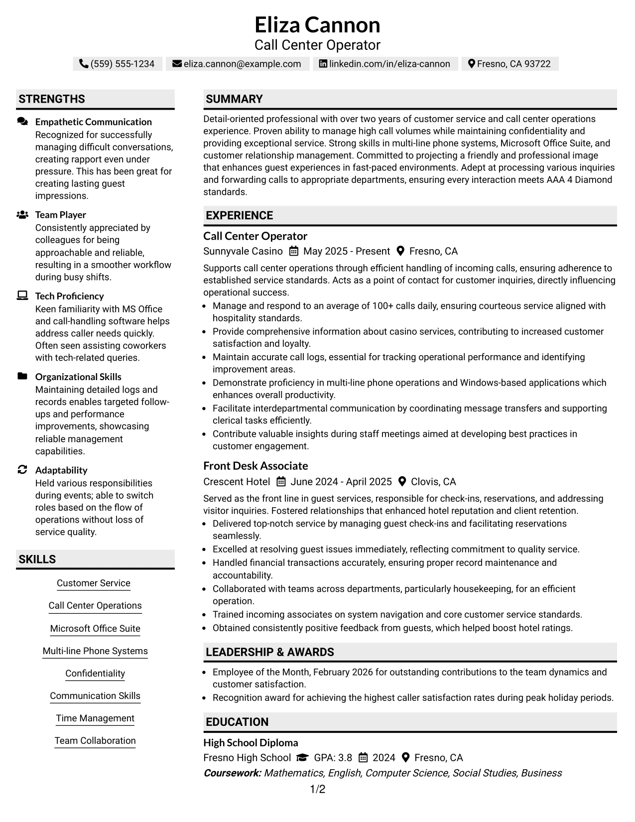 Resume Example Page 1