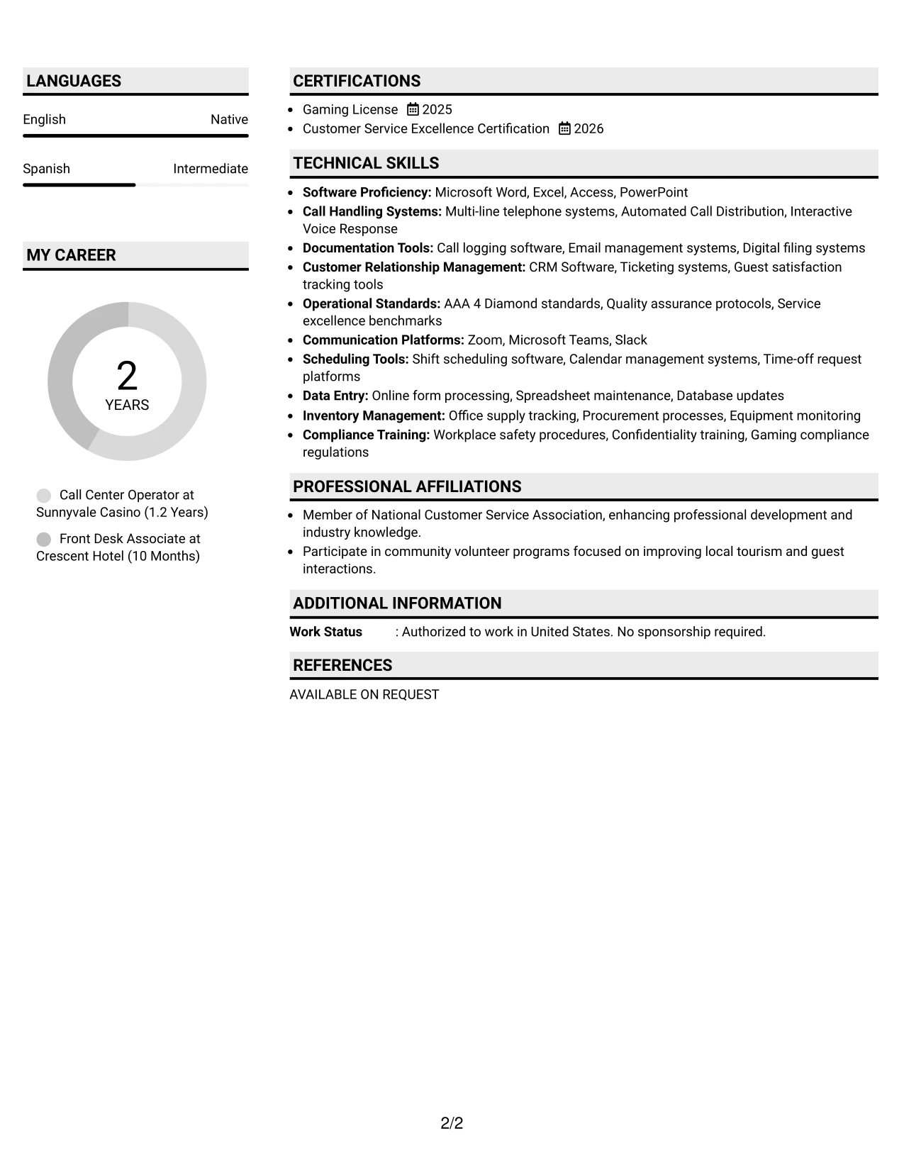 Resume Example Page 2