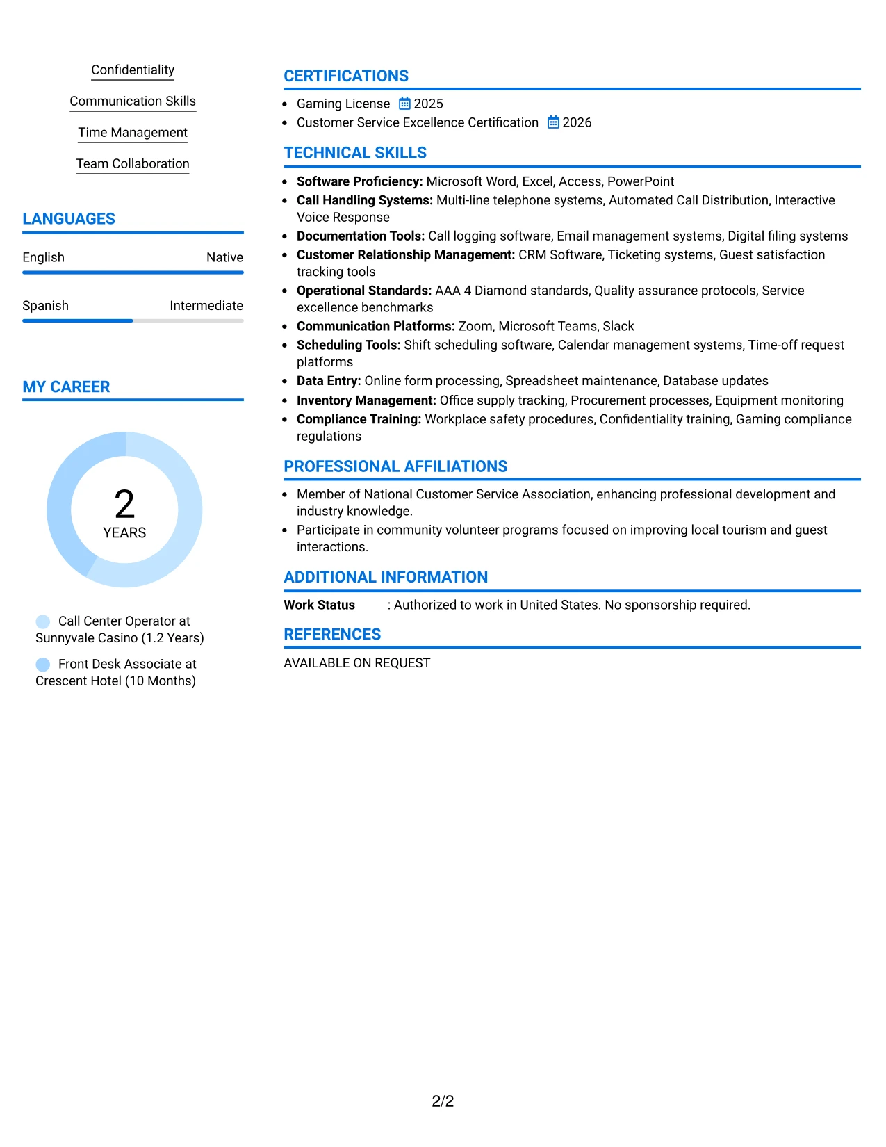 Resume Example Page 2