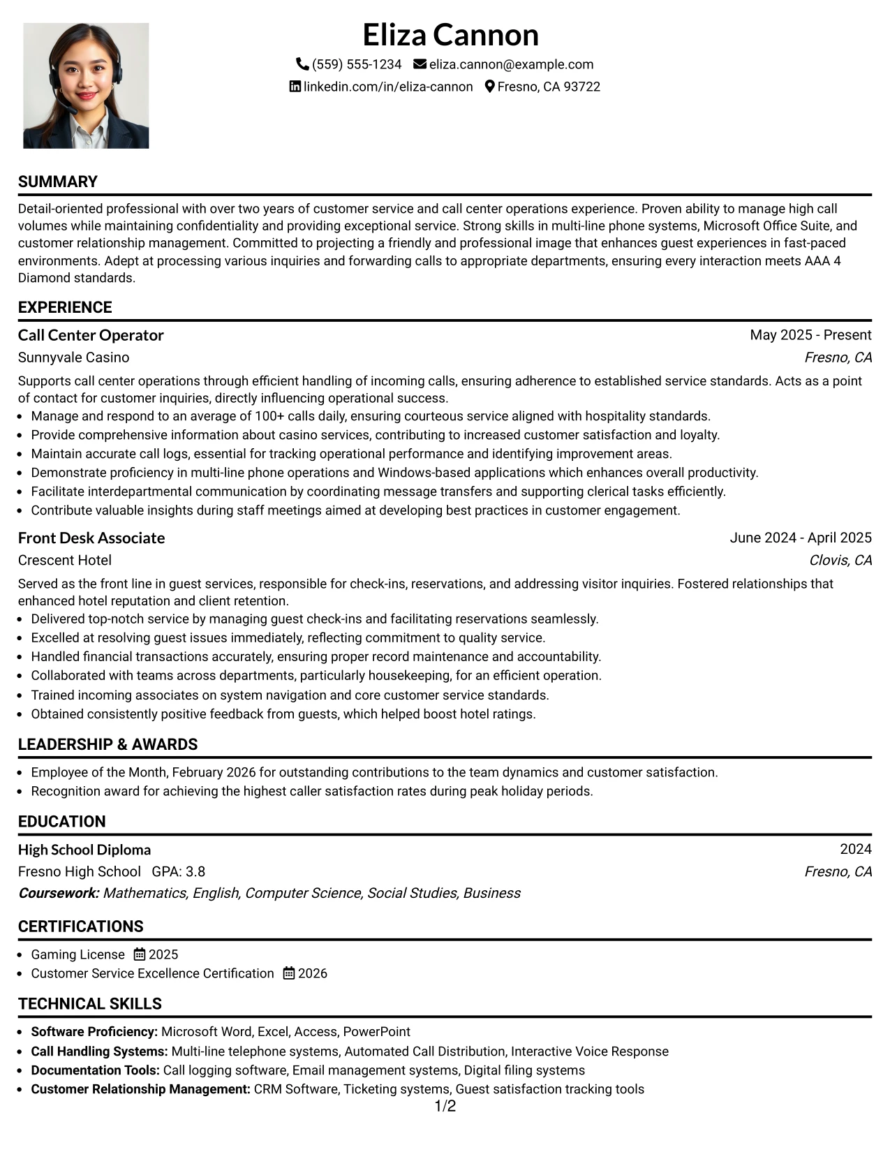 Resume Example Page 1